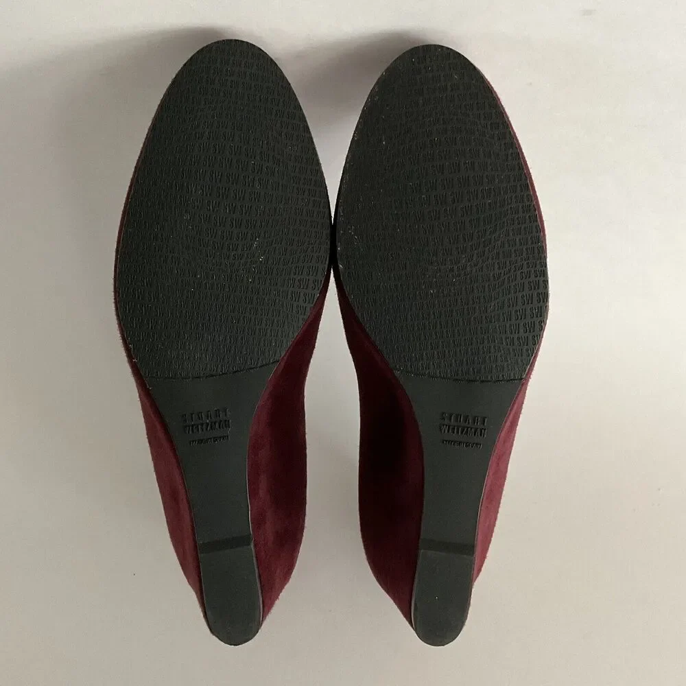 Stuart Weitzman Wedge Burgundy Slip-on Pumps 10 - Picture 9 of 13